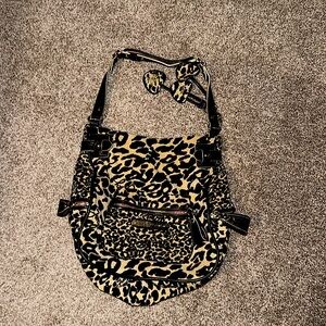 Vintage Juicy Couture leopard velour-like purse genuine cowhide leather trim